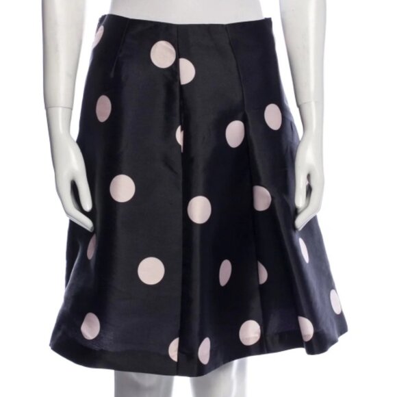 Kate Spade Lysa Navy with Pink Polka Dots Pleated Midi A-Line Skirt S $259 - Picture 5 of 11